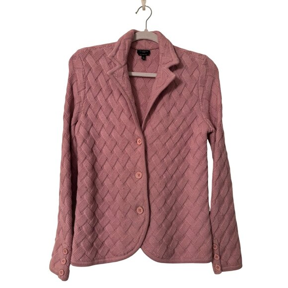 Talbots Cardigan Pink Merino Wool Cable Pattern Sweater Petite Small - Picture 9 of 9